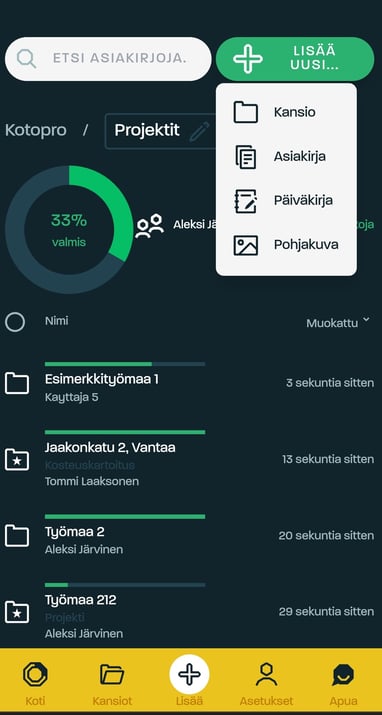 7- Työmaan dokumentointi, Työmaapäiväkirja Admicom Vision