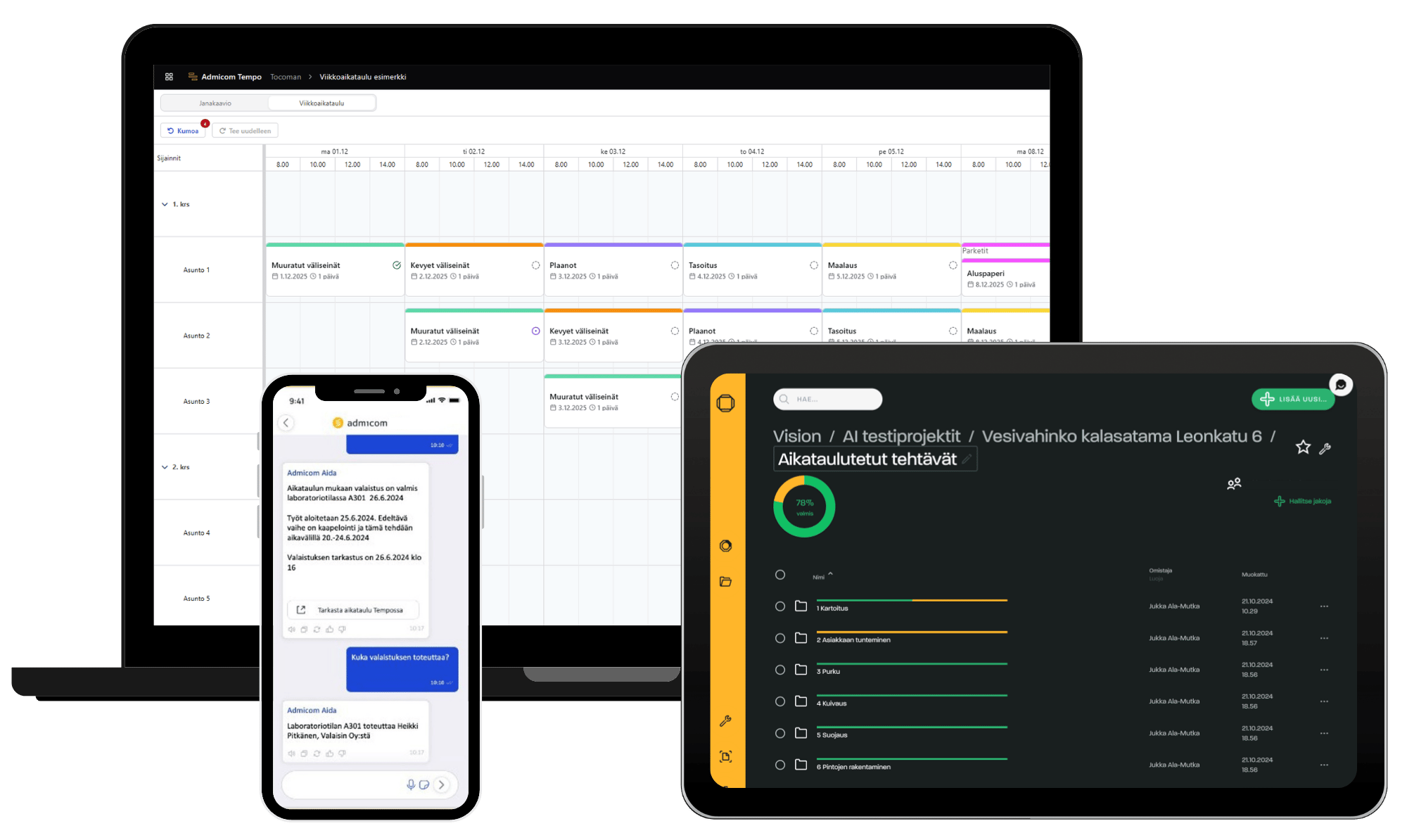 Admicom Työmaatoiminnot - Tempo - Vision - AI-assistentti