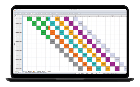 Rakennushankkeen tahtiaikataulu Admicom Planner -ohjelmistolla tehtynä.