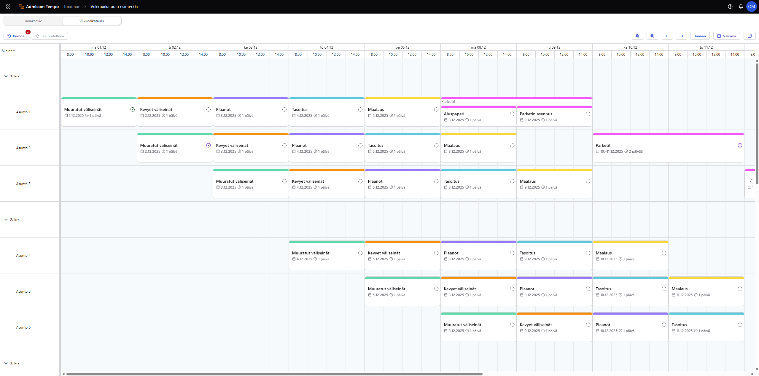 Tempo - rakennusalan viikkoaikataulu - kuva 1