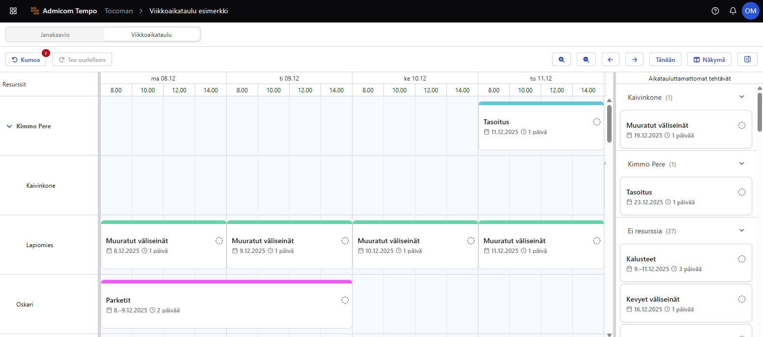 Tempo - työmaan viikkoaikataulu - kuva 2