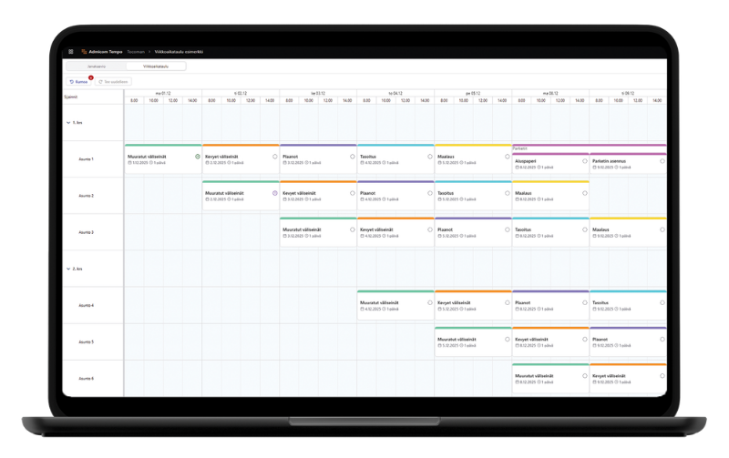 Admicom Tempo - Rakennusalan viikkoaikataulu Admicom Tempo - Rakennusalan viikkoaikataulu